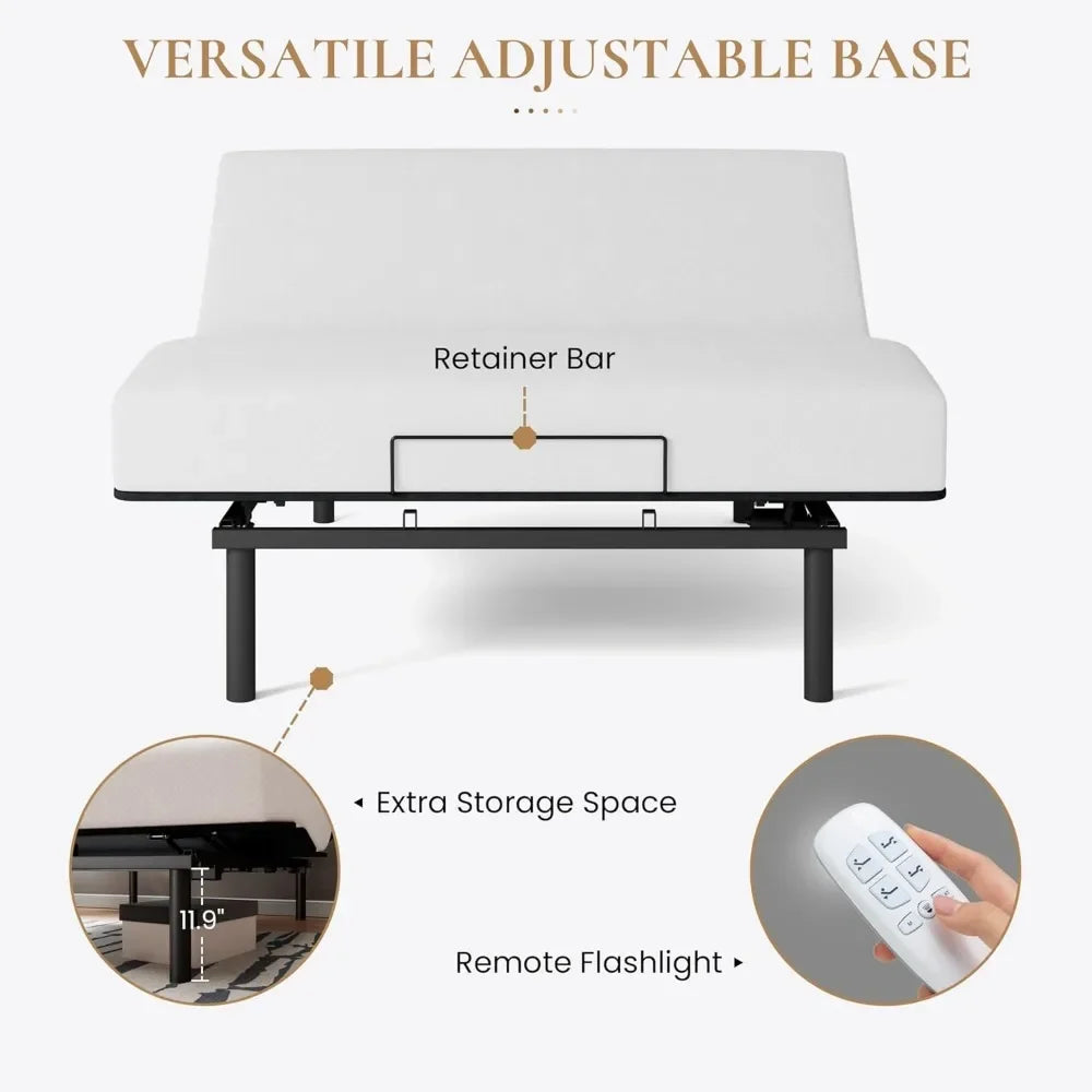 Adjustable Bed Base Queen Size, Independent Head and Foot Incline, Wireless Remote Control with Quiet Motor,IElectric Bed Frame