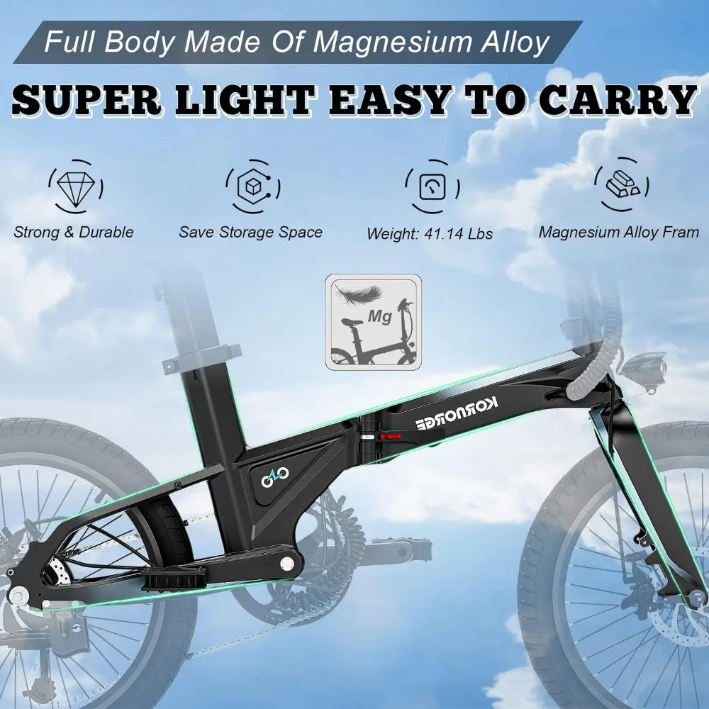 Electric Bike A9, 20" Ultra Light Foldable Electric Bike, Lightweight Frame, LED Headlight Sports Style Electric Bike for Adults