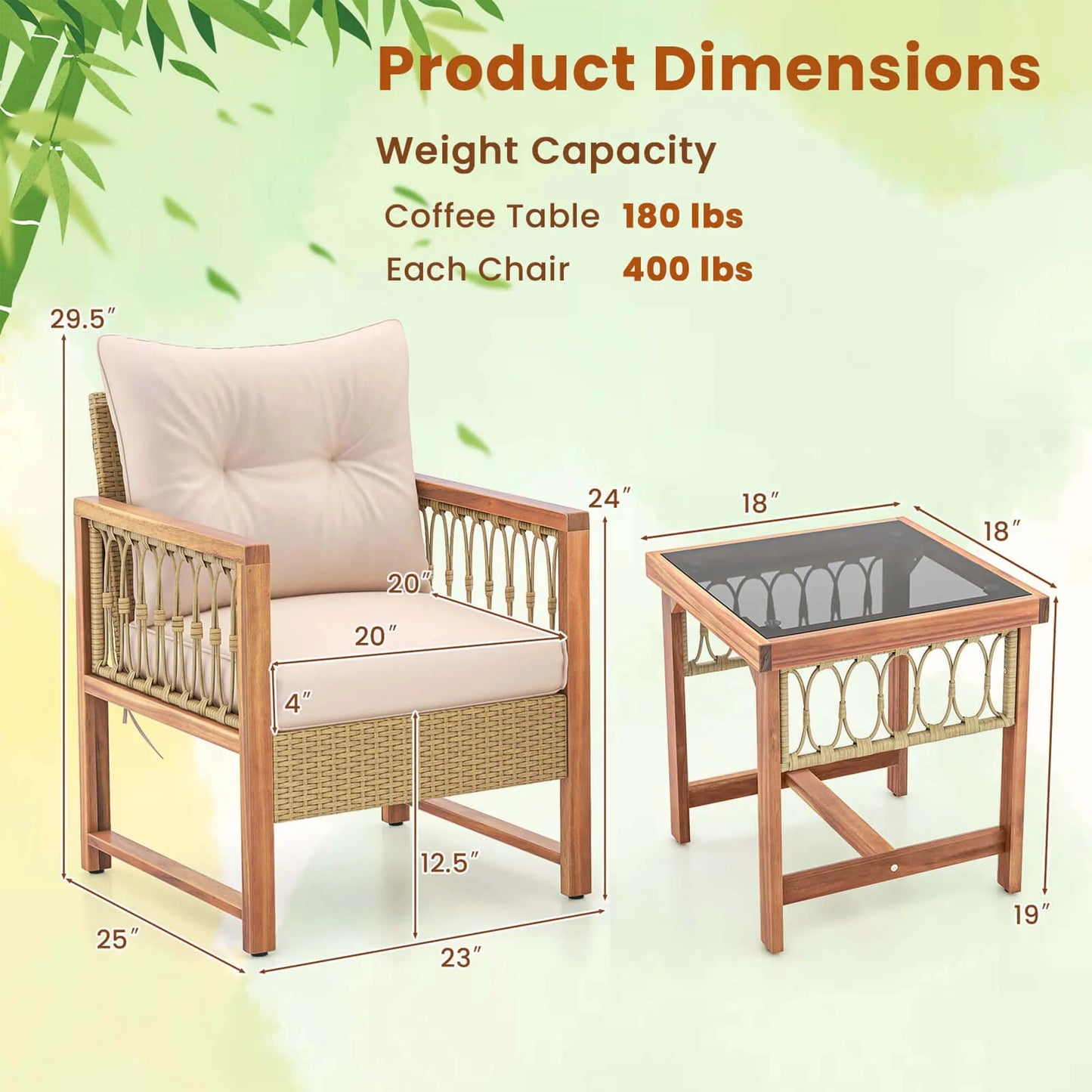 3 PCS Patio Furniture Set Outdoor PE Wicker Conversation Bistro Set