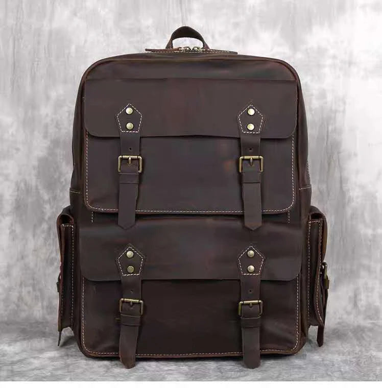 Vintage Crazy Horse Genuine Leather Men's Backpack Bag Cowhide Leather Bagpack male Hiking Backpack Travel Rucksack Large M815
