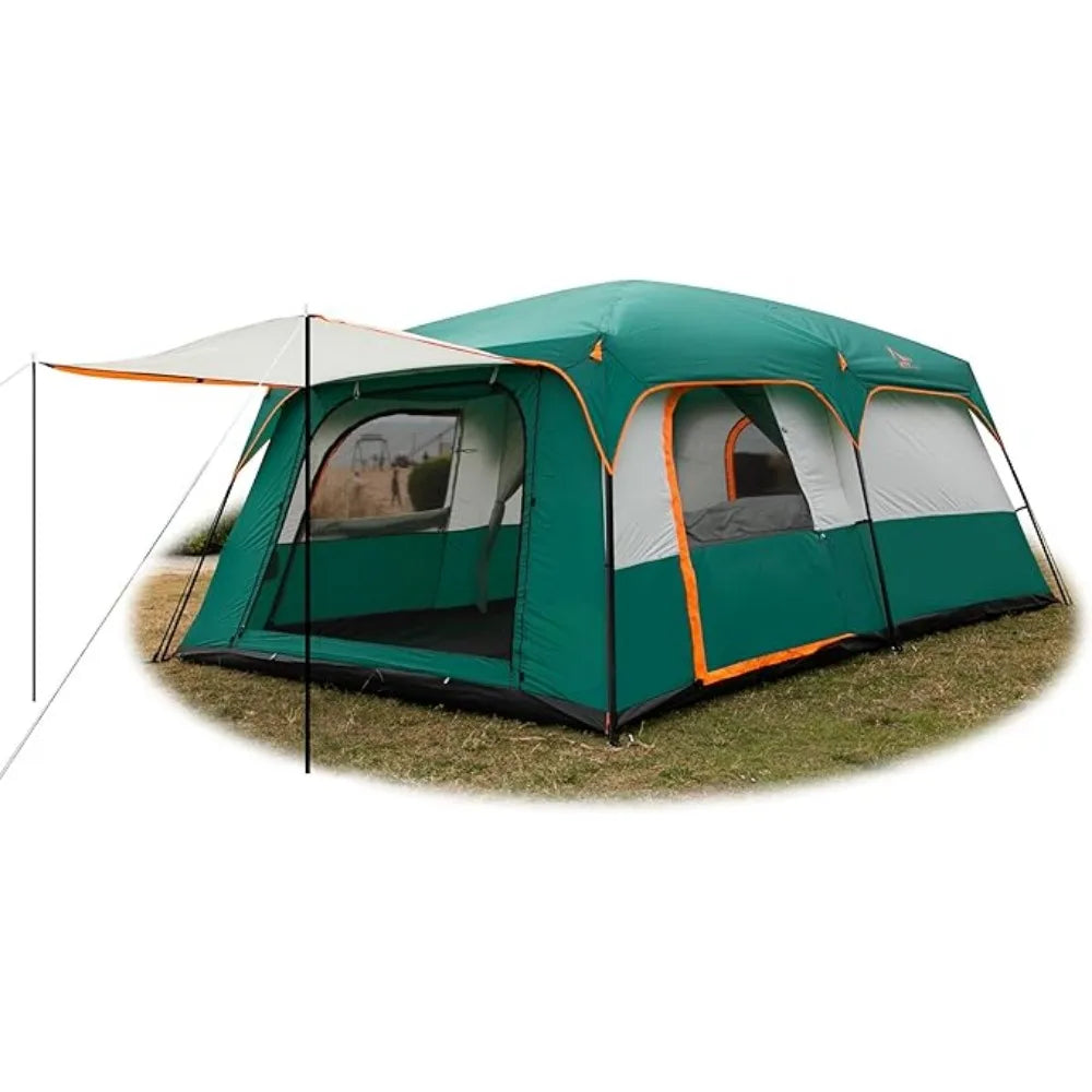 Extra Large Tent 10-12 Person(A),Family Cabin Tents,2 Rooms,3 Doors and 3 Windows with Mesh Straight Wall Waterproof, Large Tent
