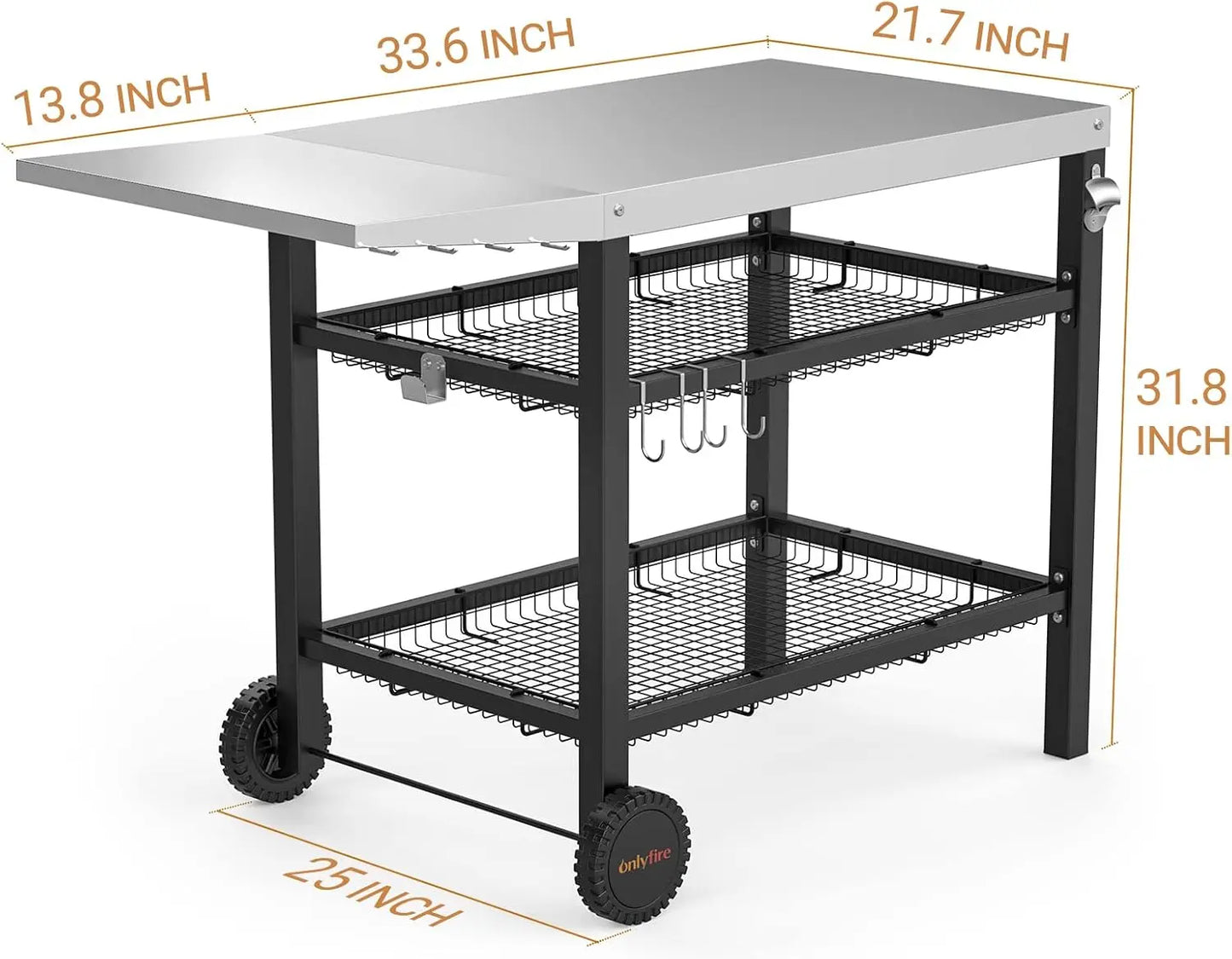 Outdoor Grill Cart Table for Blackstone Griddle and  Pizza Oven, 3-Shelf Food Prep Table Patio Kitchen Island with