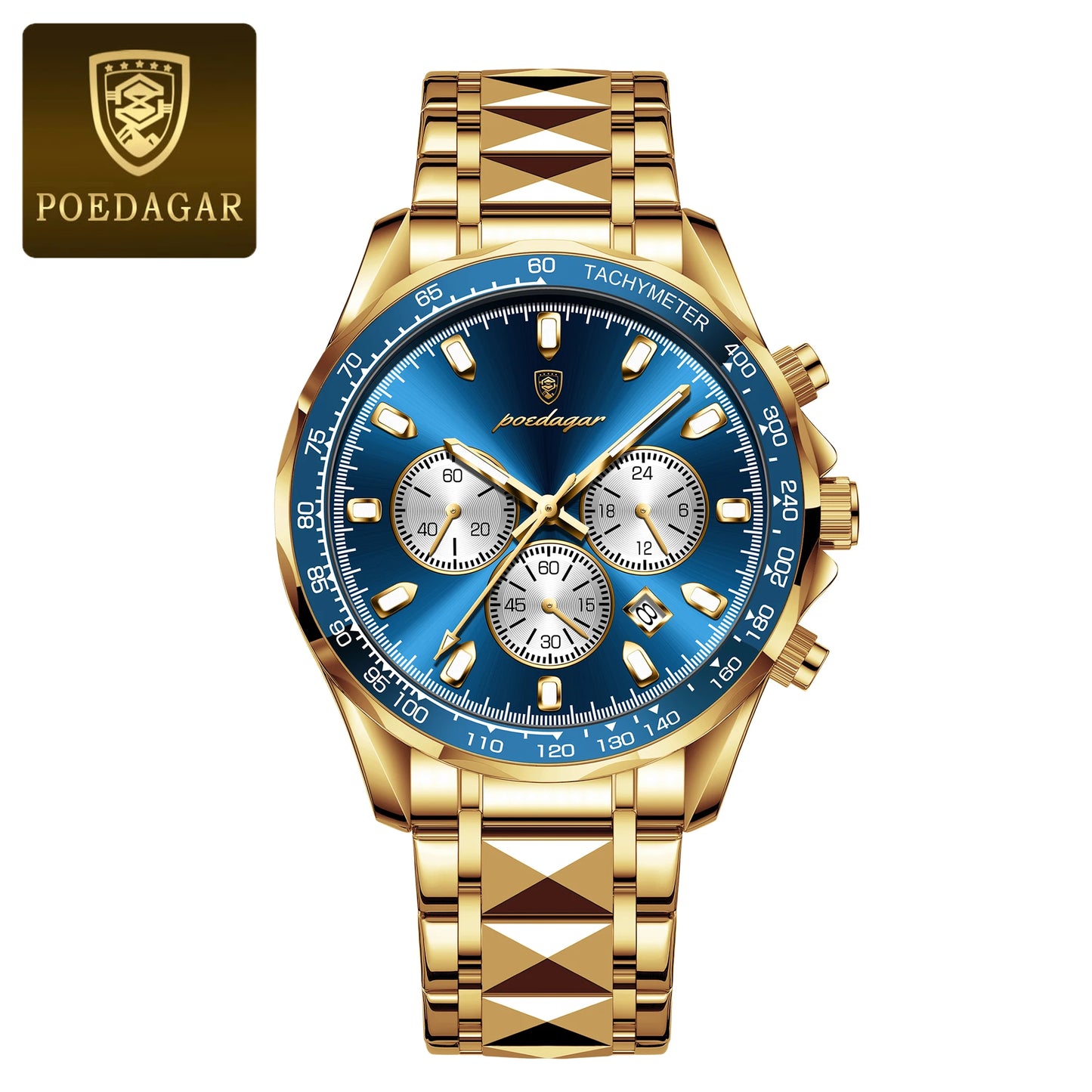 POEDAGAR Luxury Sports Watch Men Quartz Waterproof Luminous Date Chronograph Men's Watches Stainless Steel Man Watch Male Clock