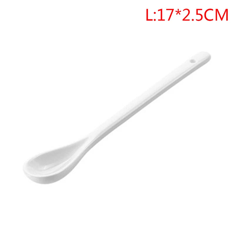 1 pc Ceramic Spoons Long-short white Porcelain Coffee Soup sugar Tea Dessert Cutlery