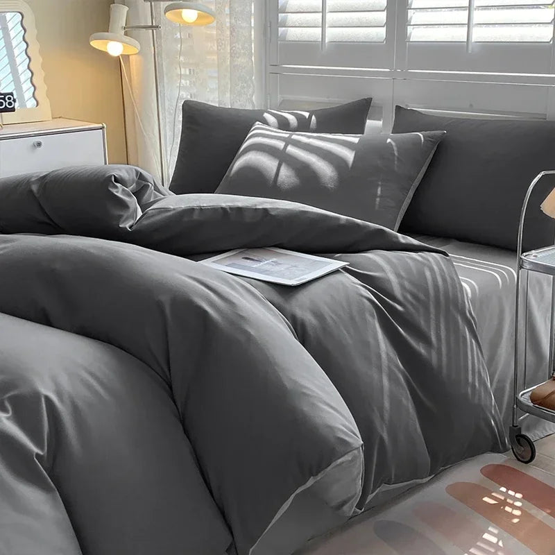 Solid Color Duvet Cover Set 100% Washed Cotton Bedding Set Super Soft Comfortable Lightweight Comforter Cover with 2 Pillowcases