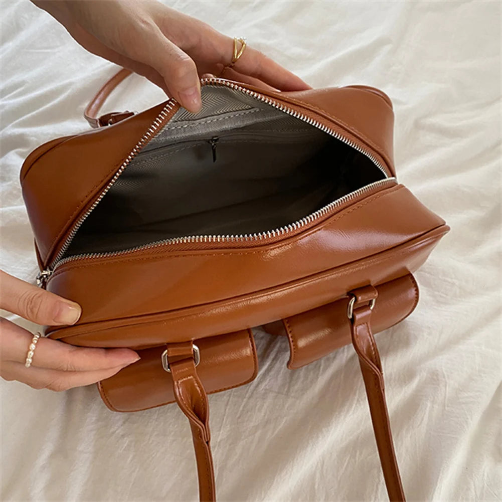 Retro Women's Satchel Hobo Bag PU Leather Shopping Bag Fashion Solid Designer Armpit Bag Casual Double Pocket Hand Underarm Bag