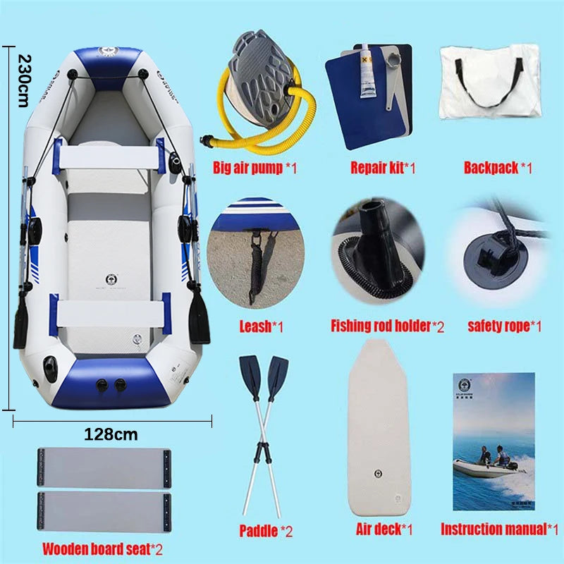 Inflatable Fishing Boat Rowing Kayak Canoe, Hovercraft Dinghy Air Mat, Outdoor Water Sport, 230cm, 3 Person