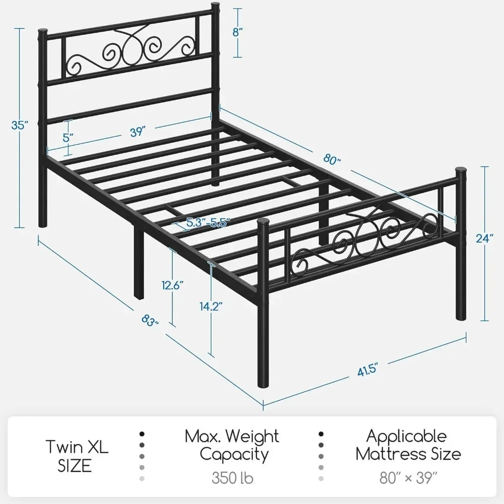 Twin XL Bed Frames Metal Platform Bed with Headboard and Footboard No Box Spring Needed Easy Assembly