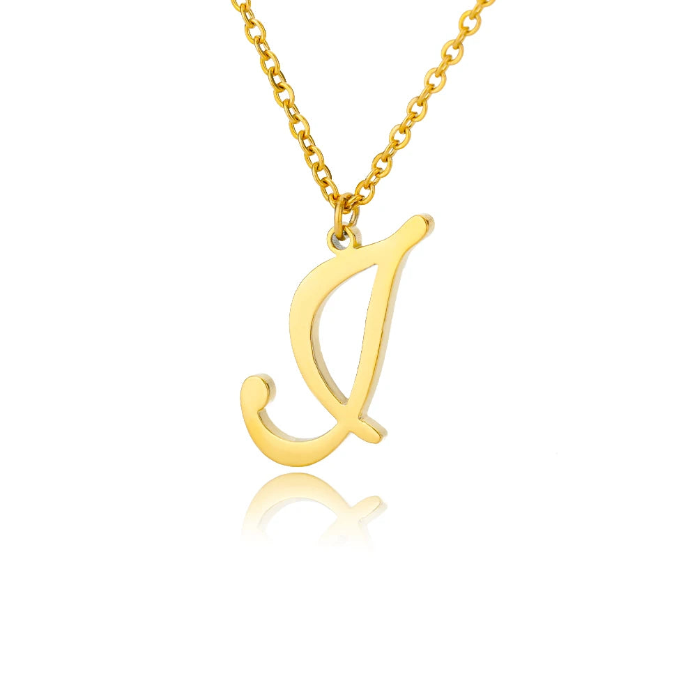 Gold Color Alphabet Letter Pendants Necklace For Women Stainless Steel Initial Letter Jewelry Initial Chain Choker Collares Femm