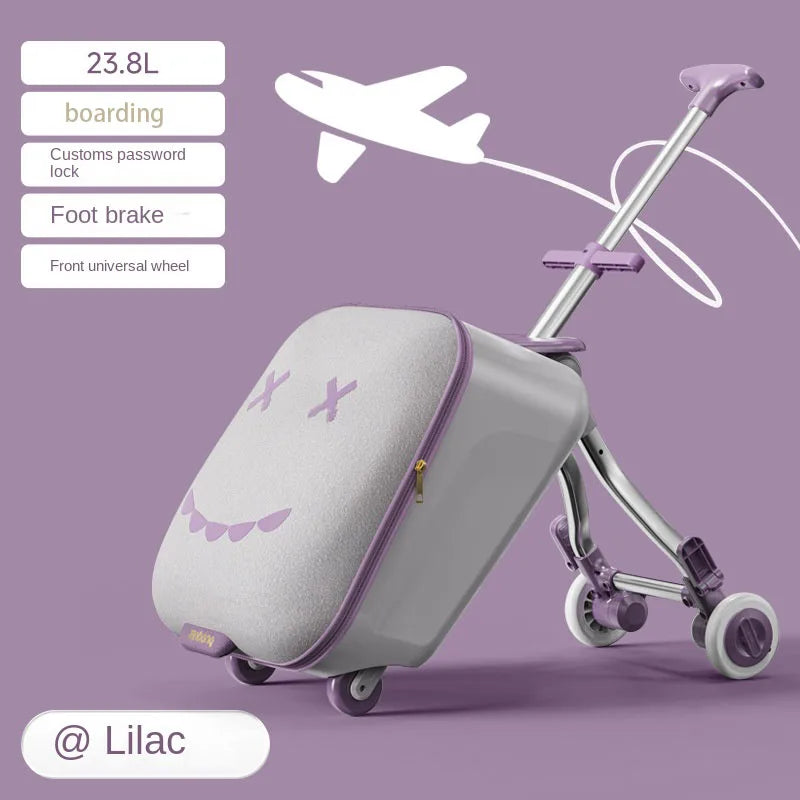 New Children's Luggage Can Sit Ride on Trolley Luggage Foldable Suitcase Brake Wheels Baby Suitcase Trip Cabin Carry-Ons