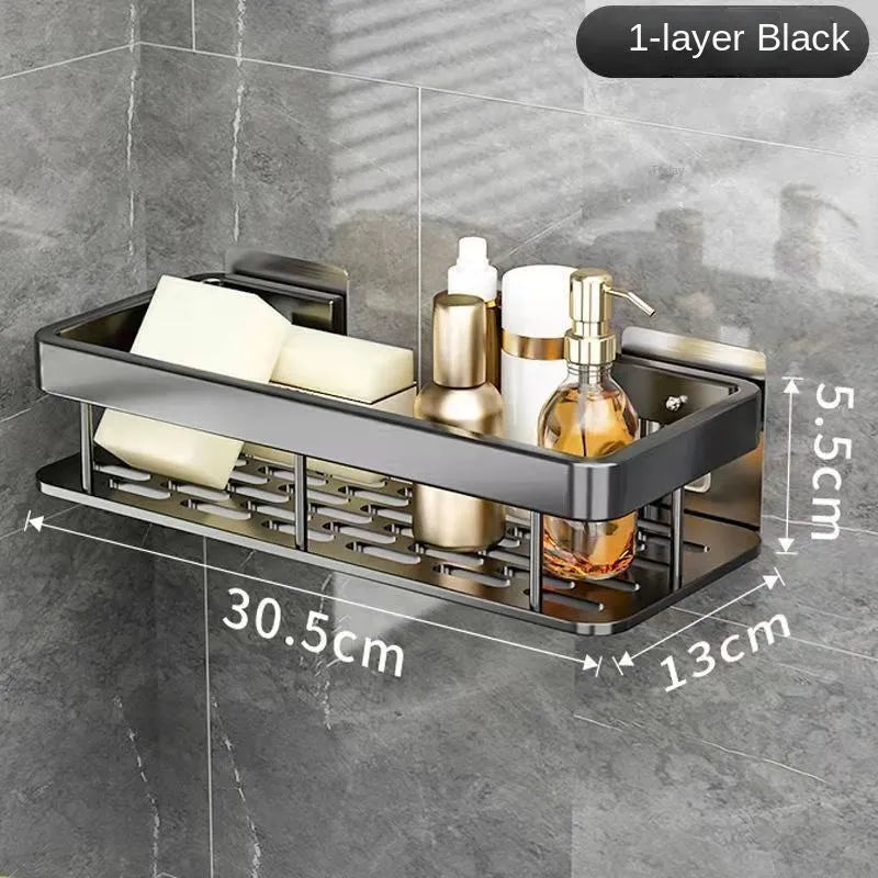 Luxury Bathroom Shelves Without Drilling Rustproof Aluminum Shower Wall Shelf Shampoo Towel Holder Bathroom Organizer Accessorie