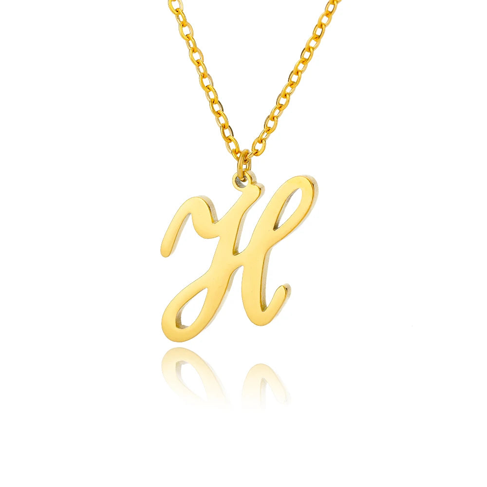 Gold Color Alphabet Letter Pendants Necklace For Women Stainless Steel Initial Letter Jewelry Initial Chain Choker Collares Femm