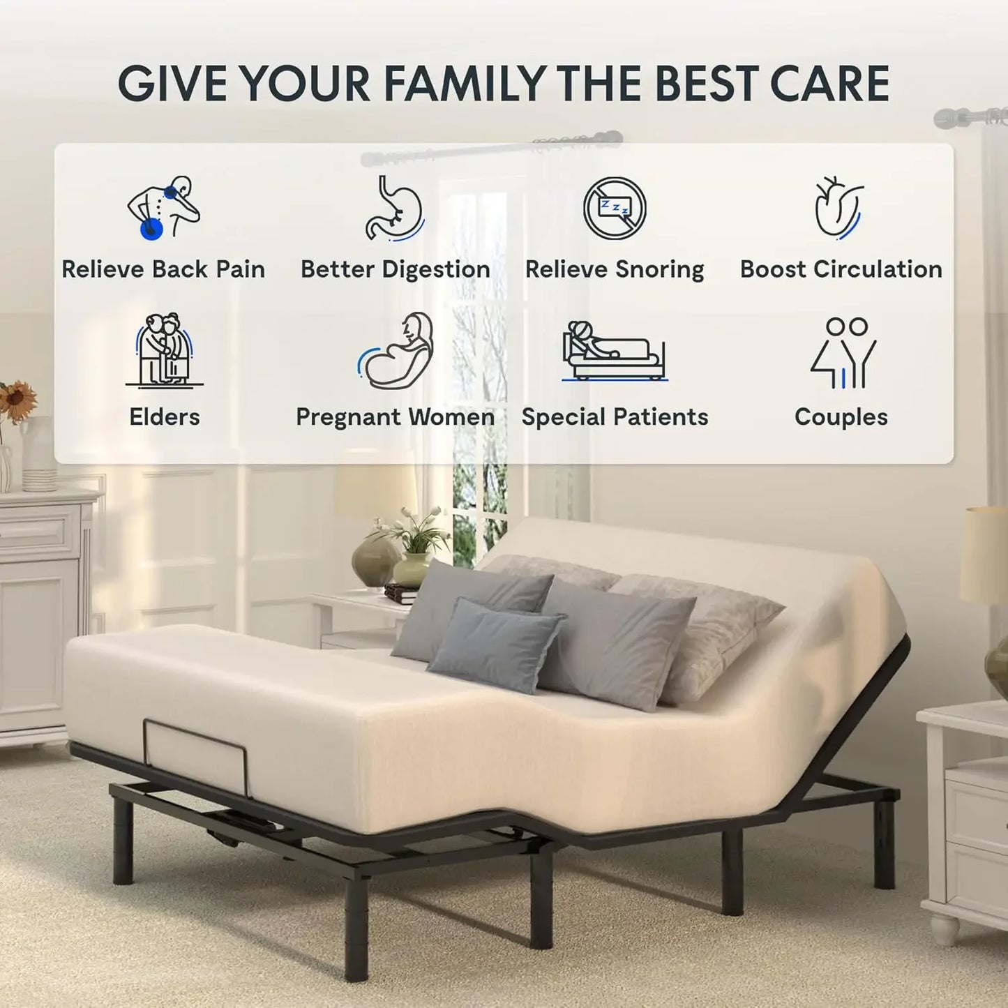 Adjustable Bed Frame Base Queen,One-Person Transport and Assembly,Adjustable Bed Legs,Oxford Fabric Bedspread