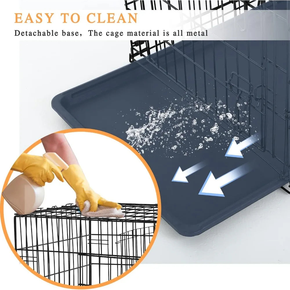 48-Inch Double Door Folding Metal Dog Crate with Divider and Leak-Proof Pan - for Medium To Large Breed Dogs. Cages