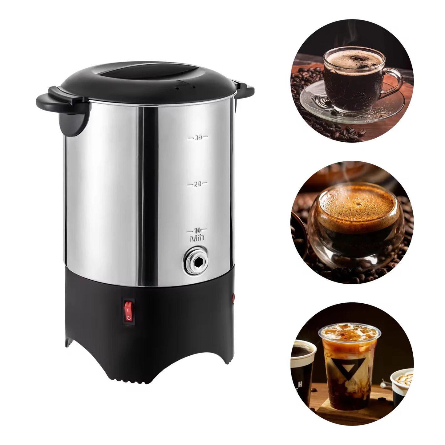 1000w Stainless Steel Coffee Urn Machine Commercial Coffee Percolator 30 Cup Large Capacity Urn Office Coffee Maker