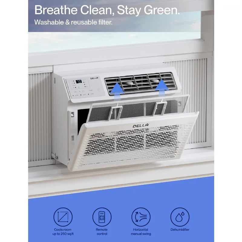 DELLA 10000 BTU Energy Saving Window Air Conditioner, Work with Alexa, Cools Up to 450 Sq. Ft, GEO Location