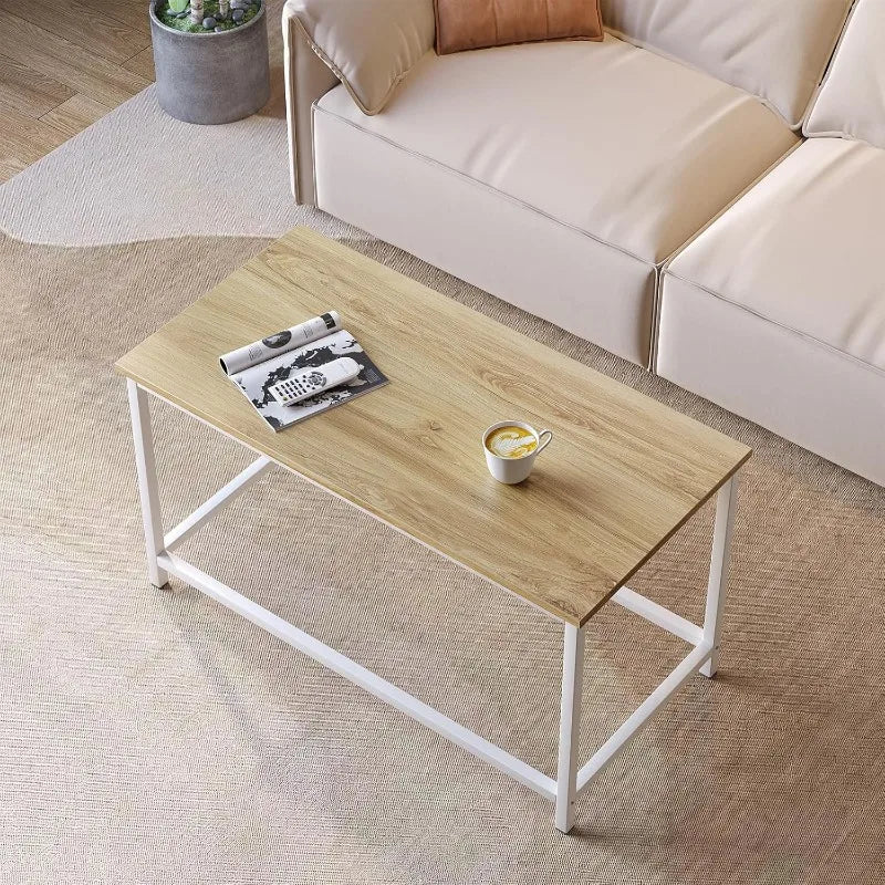 Small Rectangular Coffee  Table for Living Room Small Spaces, Easy Assembly, 31.5 x 15.7 x 17.7, Oak White