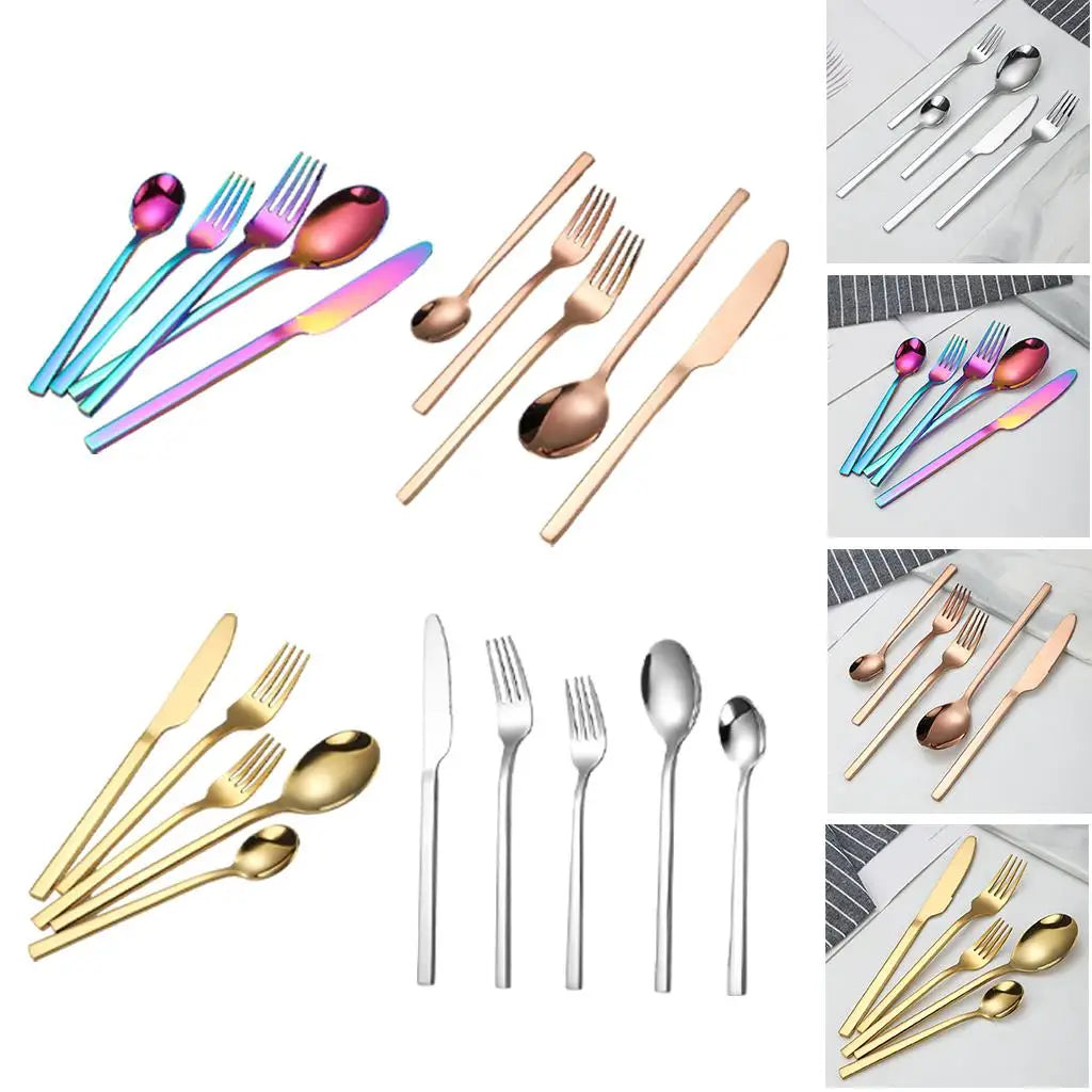 5 PCS Glossy Cutlery Set Dining Knife Spoon Fork Flatware Service for 1