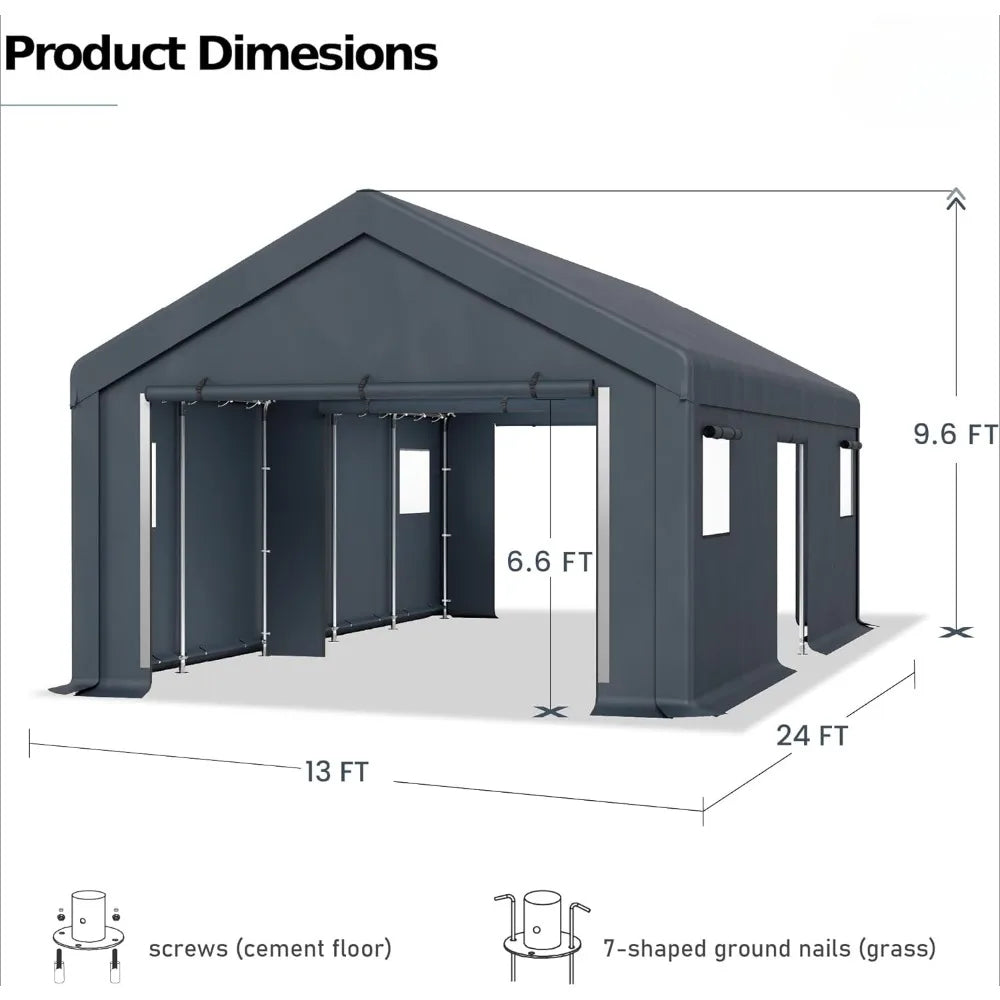 Heavy Duty Carport, Oversized Portable Garage Shelter, Outdoor Car Tent Tent with Rolled Up Sidewalls and Boat Truck Party Doors