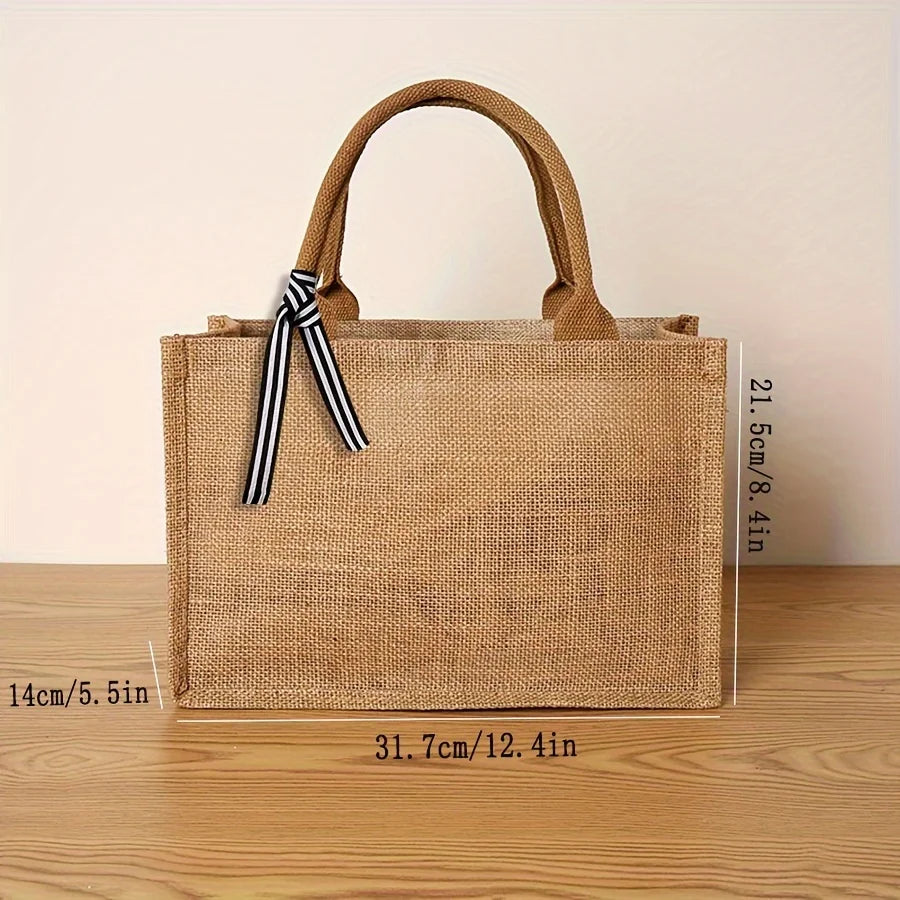 Jute handbag gift bag fashion versatile handheld large-capacity shopping bags out travel bag Tote bag men and women universal
