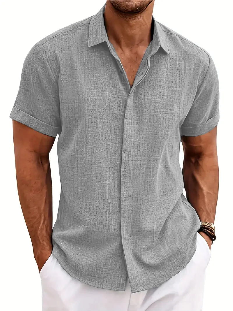 Summer Casual Men's Short-sleeved shirt fashion European style daily street outdoor beach lapel cardigan cool Solid color Tops