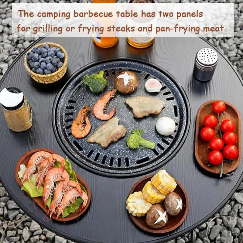 Folding Round Table Camping BBQ Grill stand Protable Barbecue Brazier Grill Outdoor Picnic Foldable  Fire Stove Charcoal grill