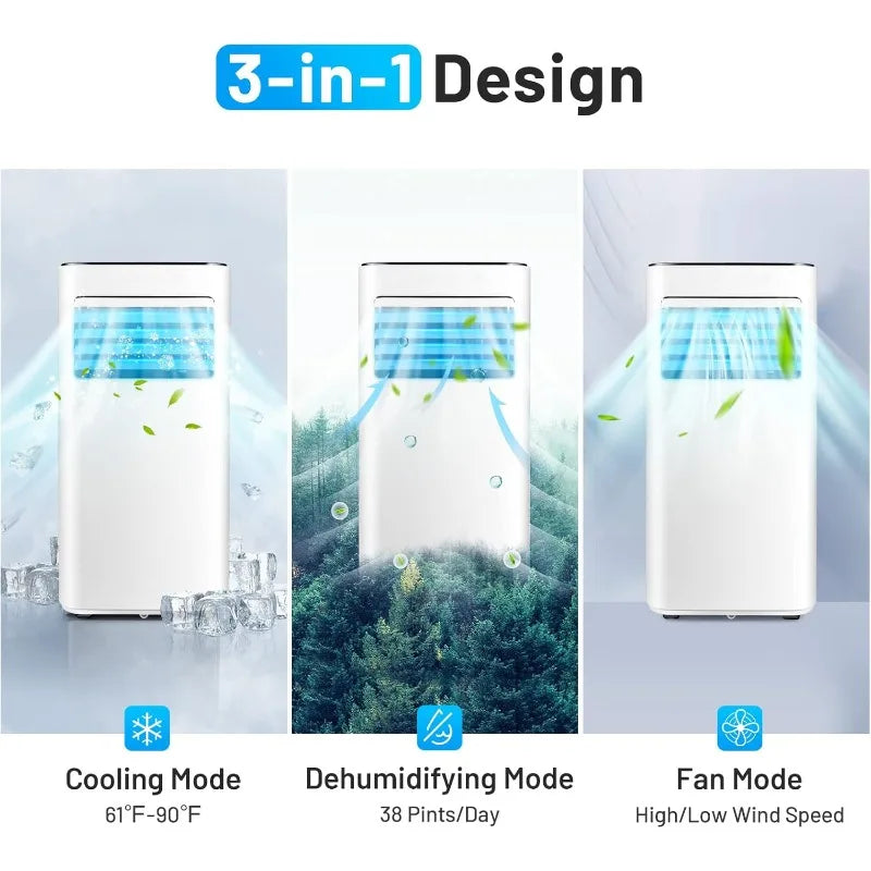 PETSITE Portable Air Conditioner 10000 BTU, 3 in 1 AC Cooling Unit with Air Cooler,Fan &Dehumidifier,LED Display& Remote Control