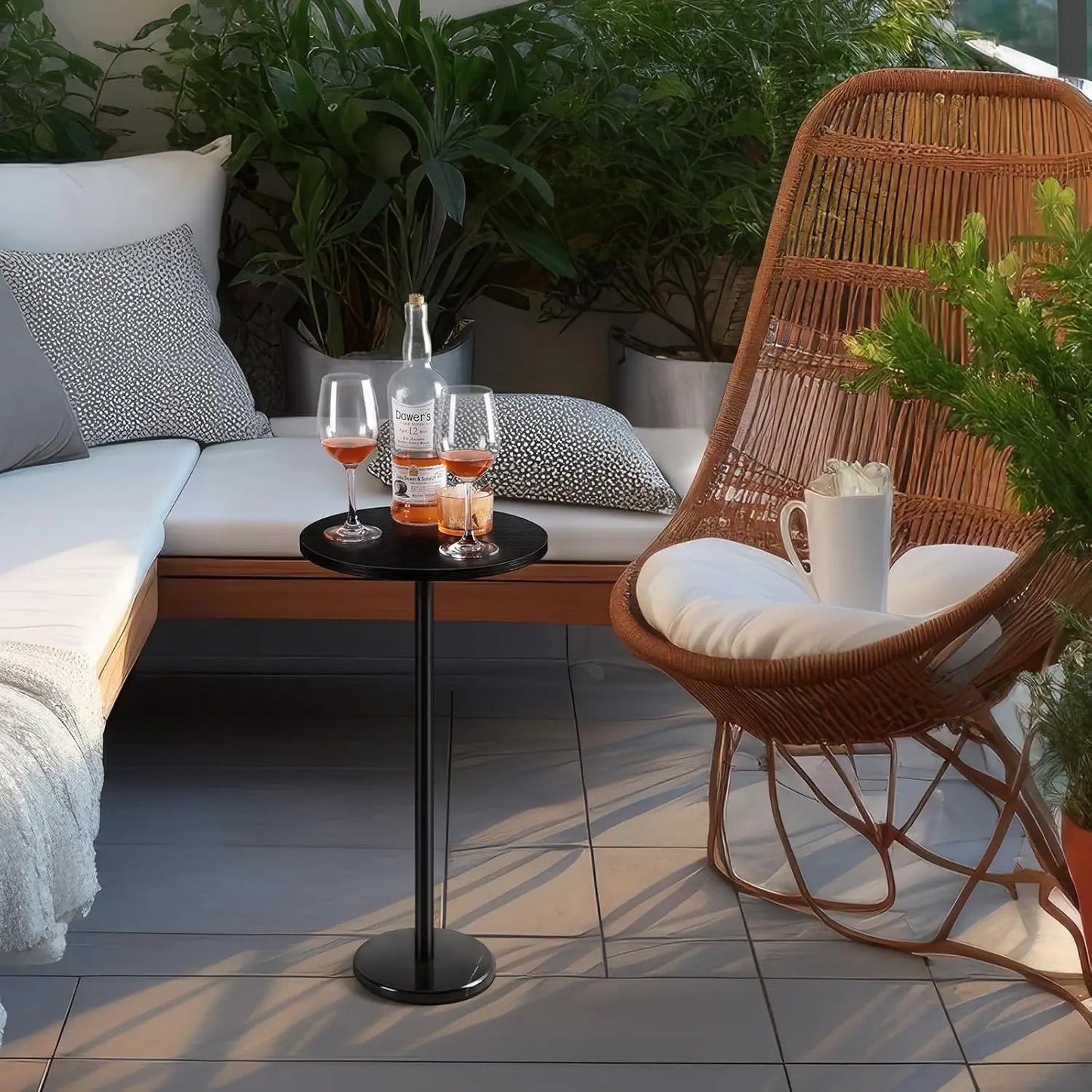 Drink Tables for Small Spaces Pedestal Side Table with Marble Base Small Round Side Table Black Coffee Table for Sofa