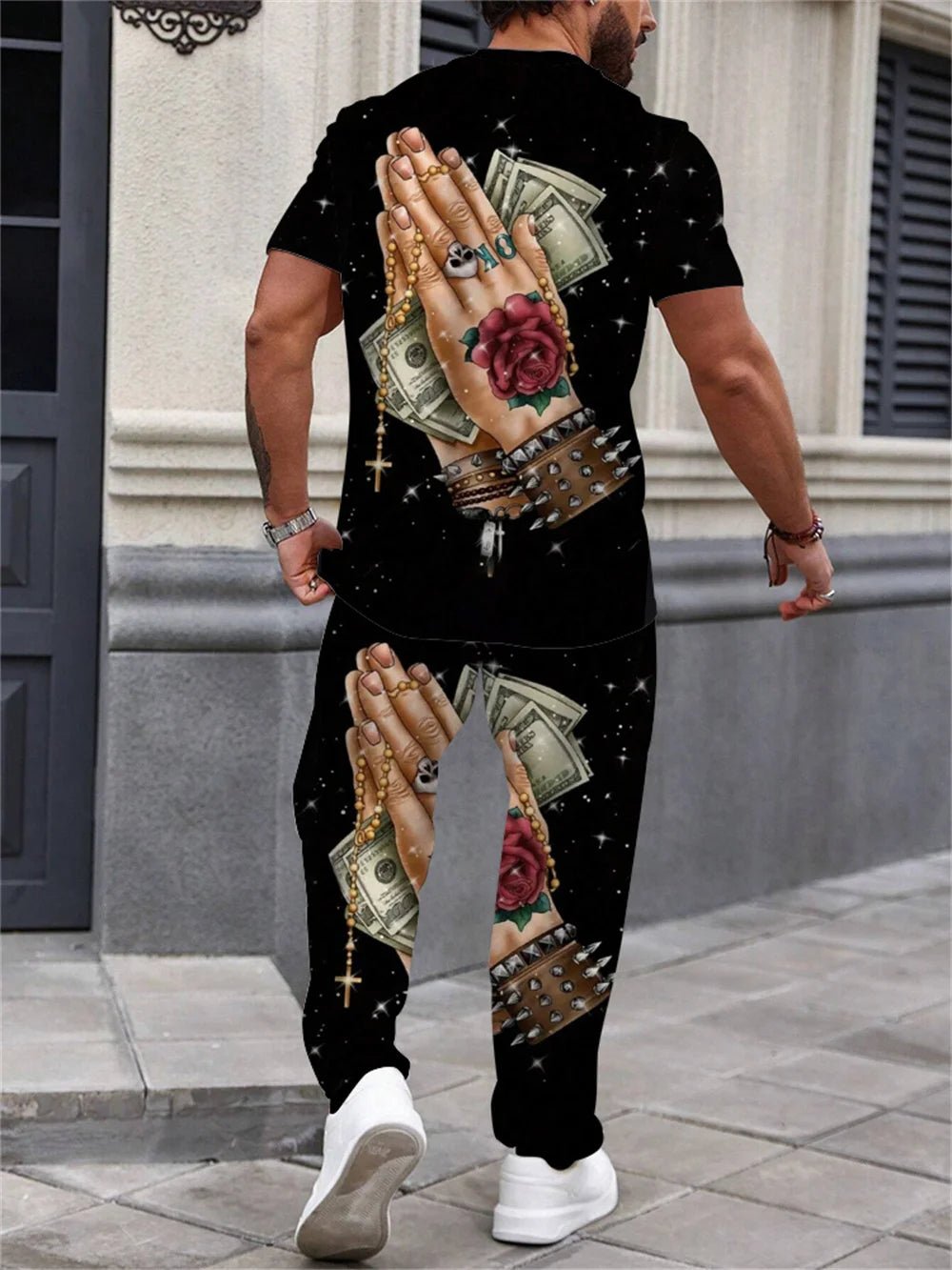 Summer Men's Short Sleeve And Trousers Lion Print Luxury Retro Casual Style Men's Suit Trend Pants And Short Sleeve 2 Piece Set