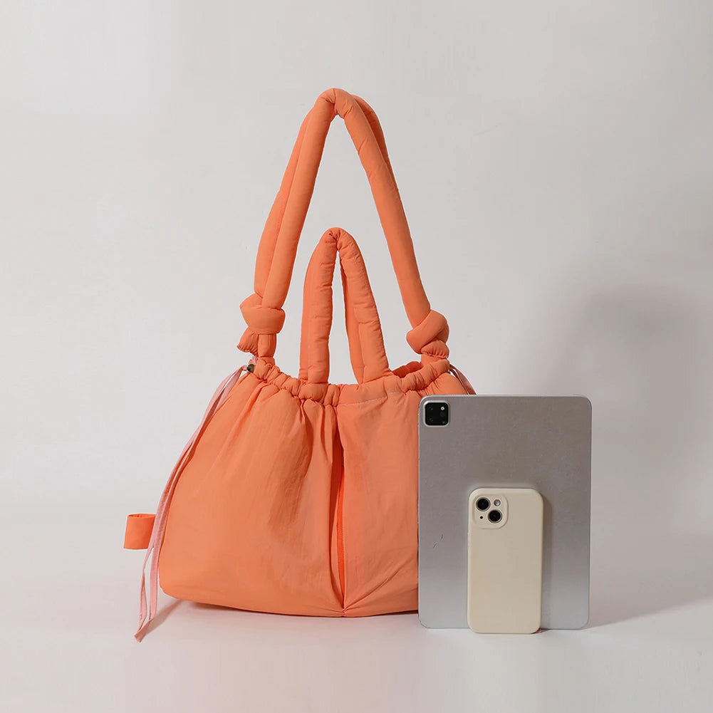 Puffer Tote Bag for Women Adjustable Strap Shoulder Bag Nylon Solid Crossbody Bag Large Puffy Purse for Shopping Travel