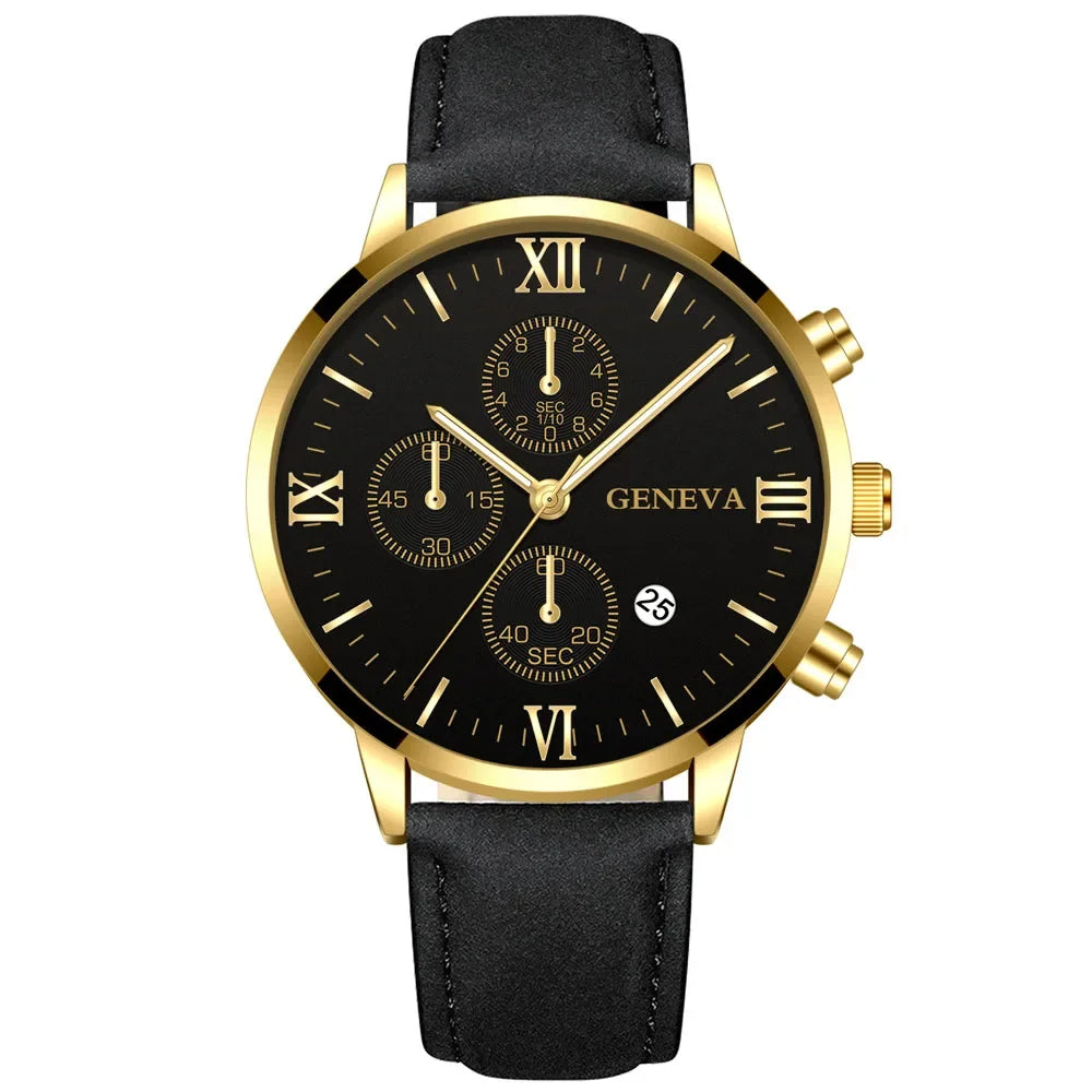 Fashion Geneva Men Date Alloy Case Synthetic Leather Analog Quartz Sport Watch Male Clock Top Brand Luxury Relogio Masculino