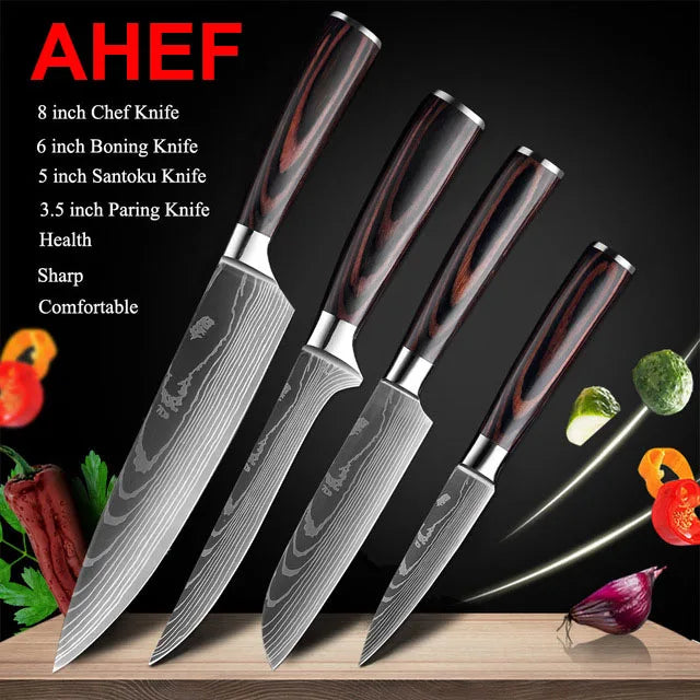 Sharp Japanese Kitchen Knife Set, Chef Knives, Laser Damascus Pattern, Sharp Cleaver, Slicing Utility Knife, Dropshipping