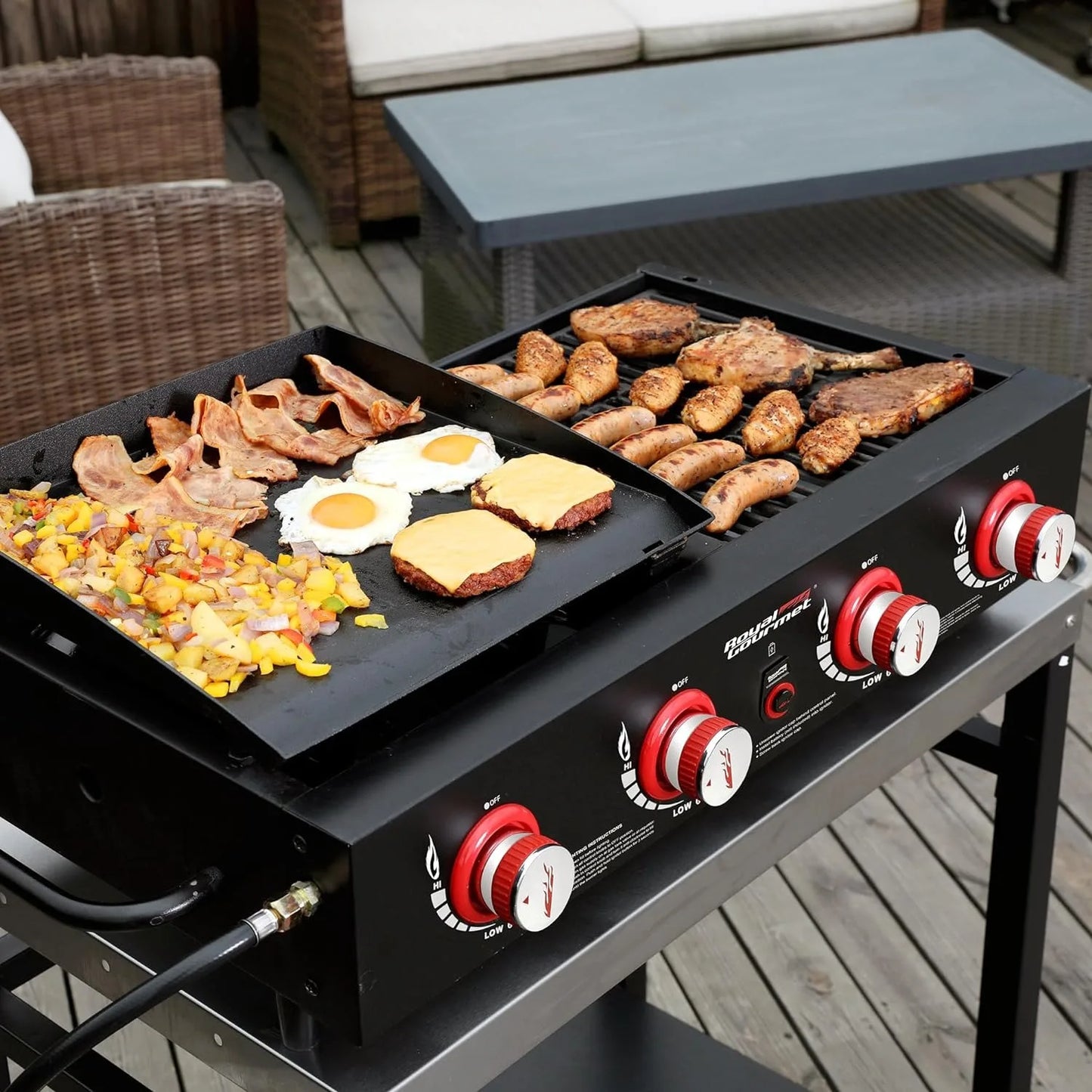 Tabletop Gas Grill Griddle, 4-Burner Portable Propane Grill Griddle Combo, for Backyard  Outdoor BBQ Cooking, 40,000 BTU, Black