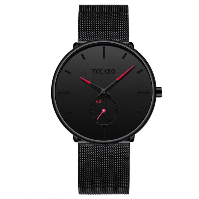 Men Ultra Thin Minimalist Quartz Casual Watches Men Leather Watch Simple Stainless Steel Mesh Band Male Clock Часы Мужские