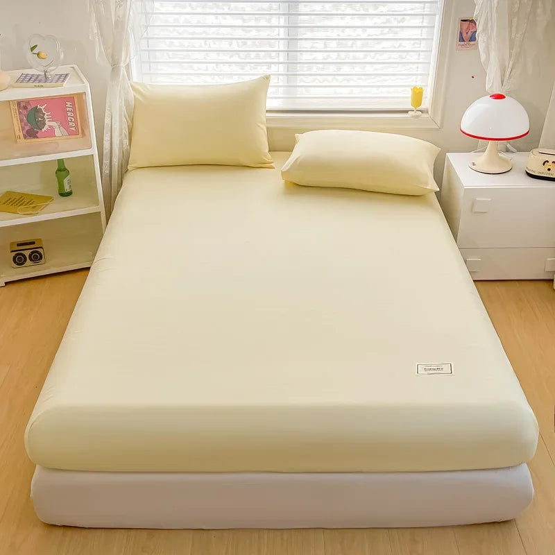 3pcs Fitted Sheet Microfiber Deep Pocket Bed Sheet Matcha Green Bedroom Bedding Sheets Set Solid Color Sheets with 2 Pillowcases