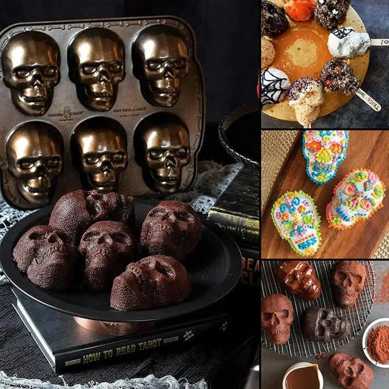 Halloween Skull Baking Mold 3D Metal Skeleton Cake Mold Refrigerator Safe Baking Sheets Realistic Kitchen Baking Tray