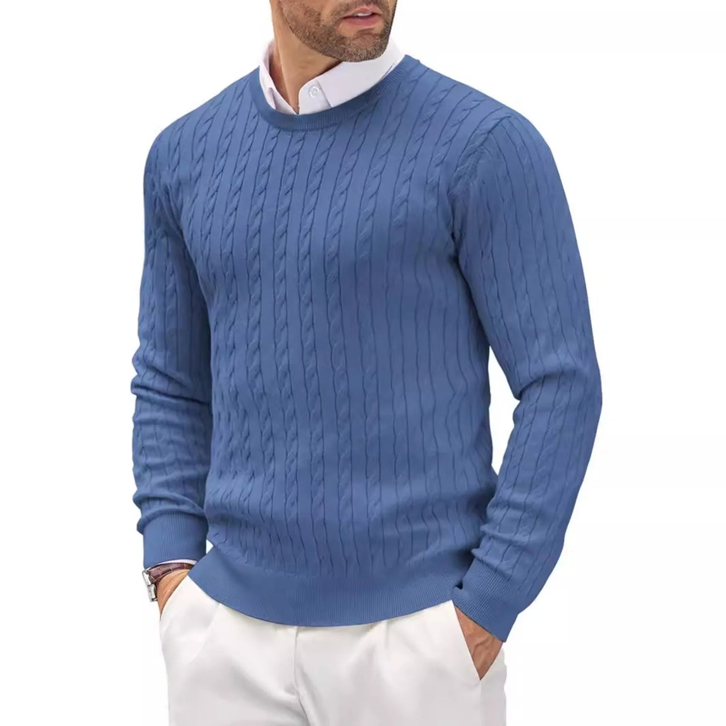 2024 Autumn Winter New Oversized Business Cable Knit Sweaters Men Office Long Sleeve Knitted Casual Warm Vintage Pullover Tops