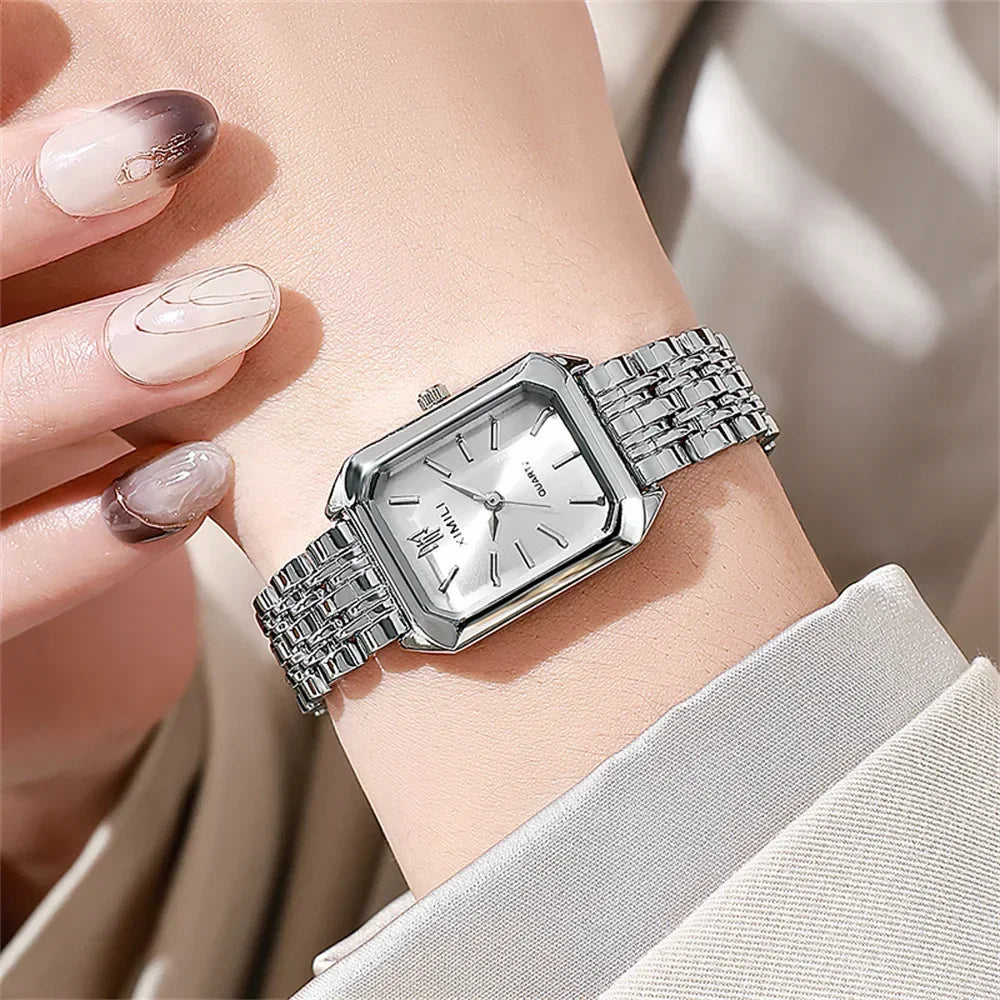 Luxury Ladies Bracelet Quartz Wristwatch Simple Scale Square Quality Gold Plated Women Watches Business Alloy Folding Clock