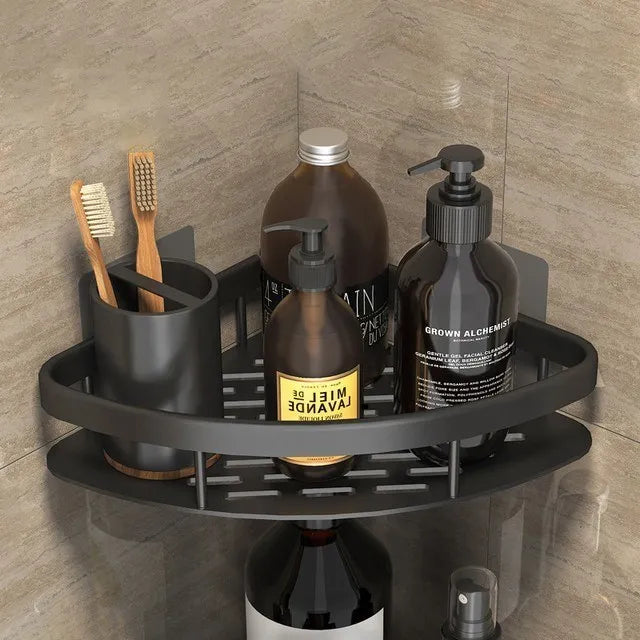Luxury Bathroom Shelves Without Drilling Rustproof Aluminum Shower Wall Shelf Shampoo Towel Holder Bathroom Organizer Accessorie