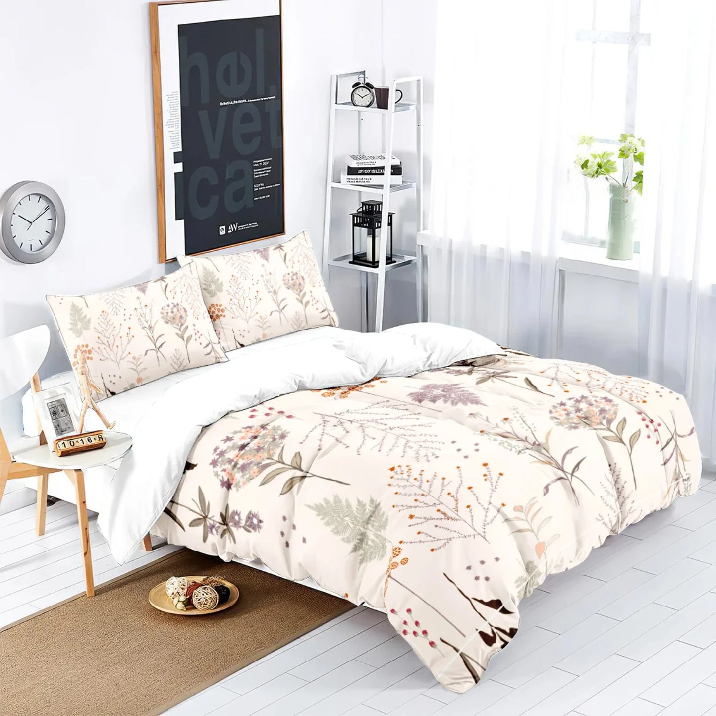 Luxurious, comfortable, and warm 3-piece matte polyester bedding set with fresh floral patterns and wildflowers for a stylish be