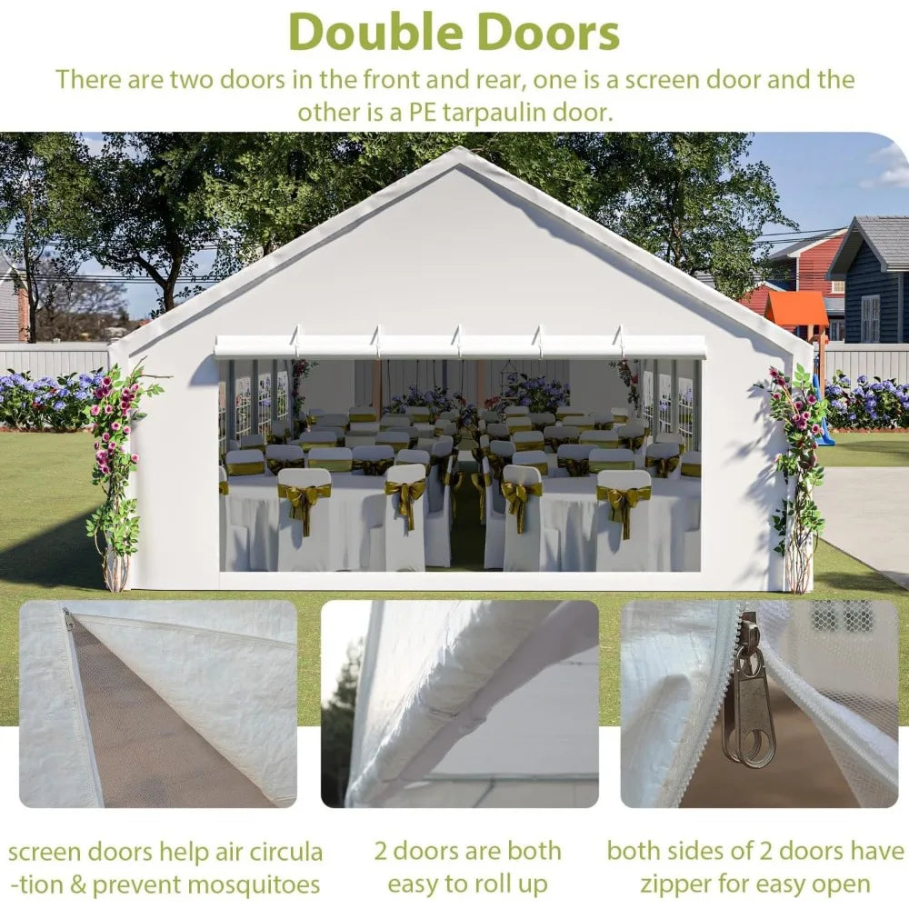 Outdoor Heavy-Duty Party Tent, Upgraded Galvanized Gazebo Wedding Canopy Big Tents with 3 Storage Bags, Event Shelter Tent