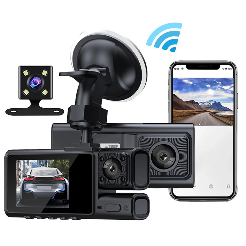 3Channel Dash Cam For Car Camera 1080P Video Recorder Car Front Rear View DVR Night Vision Camera WiFi Auto Driving Recorder