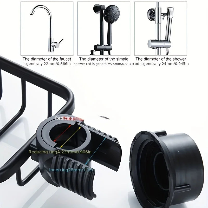 Shower Rack Bathroom Punch-Free Space Aluminum Shower Room Shower Rod Storage Rack Kitchen Faucet Drain Rack
