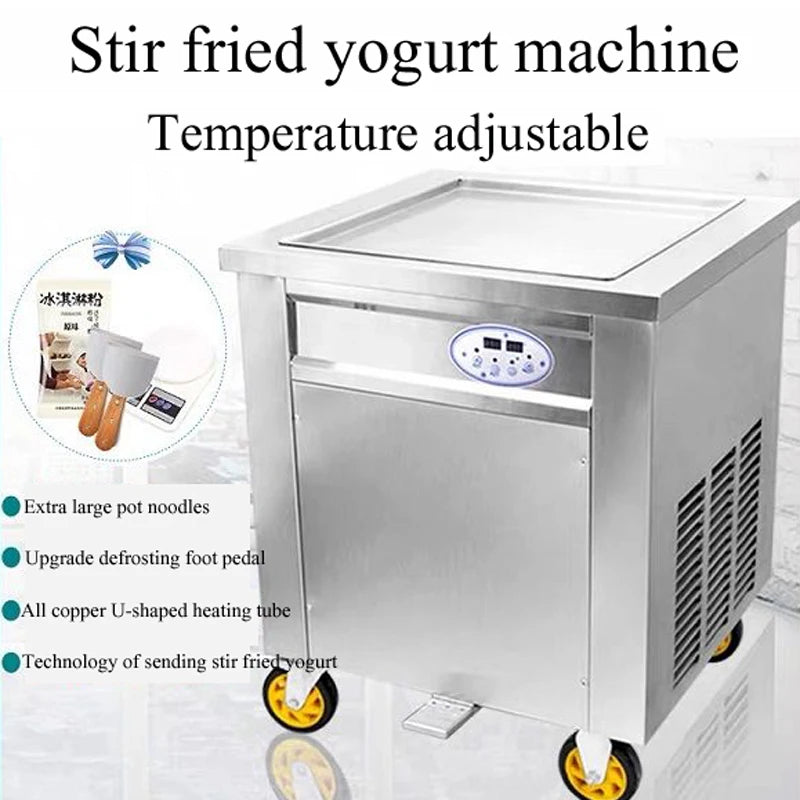 Single Square Flat Pan Instant Thailand Rolled Ice Cream Making Thai Stir Fry Tawa Roller Fried Ice Cream Roll Machine