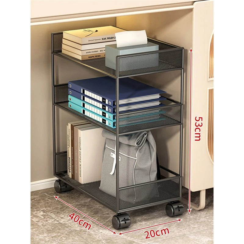 Double Layer Cart Book Storage Cabinet Office Desk Underneath Rolling File Folder Organization Tool Simple Bookshelf Rack