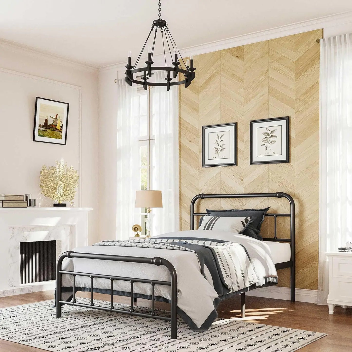 Metal Queen Size Bed Frame with Headboard and Footboard, 14 Inch High, 3500 Pounds Support, Non-Slip and Noise-Free