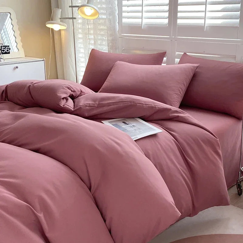 Solid Color Duvet Cover Set 100% Washed Cotton Bedding Set Super Soft Comfortable Lightweight Comforter Cover with 2 Pillowcases