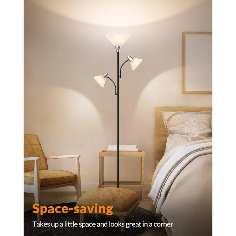 Floor Lamp, Standing Lamp with Replaceable 3000K Energy-Saving LED Bulbs,9W Lamp for Living Room with  Adjustable Reading Lights