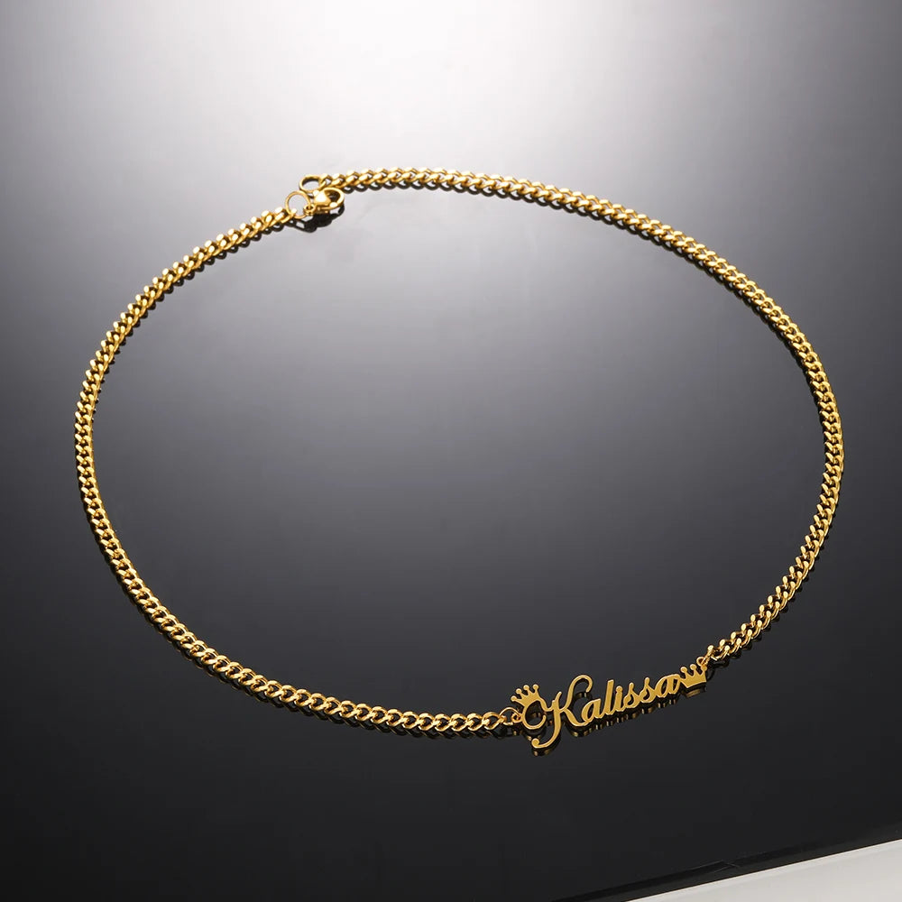 Custom Gold Color Crown Name Necklace Women Men Jewelry Stainless Steel Personalized Any Patterns Nameplate Necklace Best Gifts