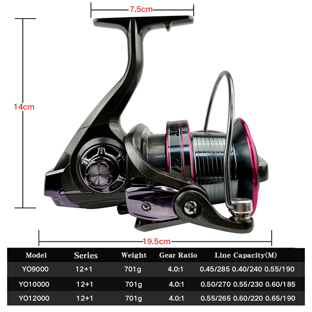 GHOTDA Long Shot Spinning Fishing Reel Max Drag Power 20 25 30 Kg for 9000 10000 12000 Series Super Strong Metal Deep Line Cup